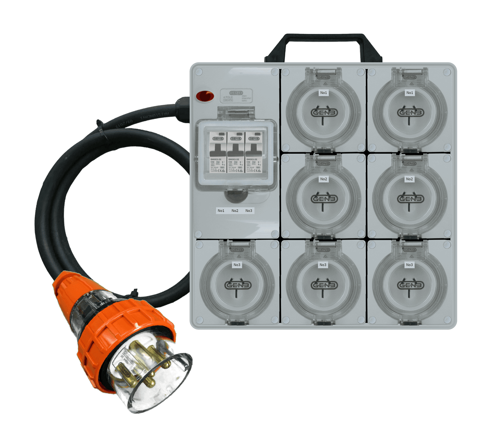 32A 5-Pin Power Board to 7x 15A RCBO-Protected Outlets (5m Lead)
