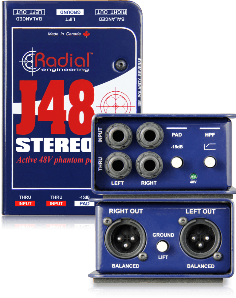 Radial J48 Stereo – Active Stereo DI Box (Phantom Powered)